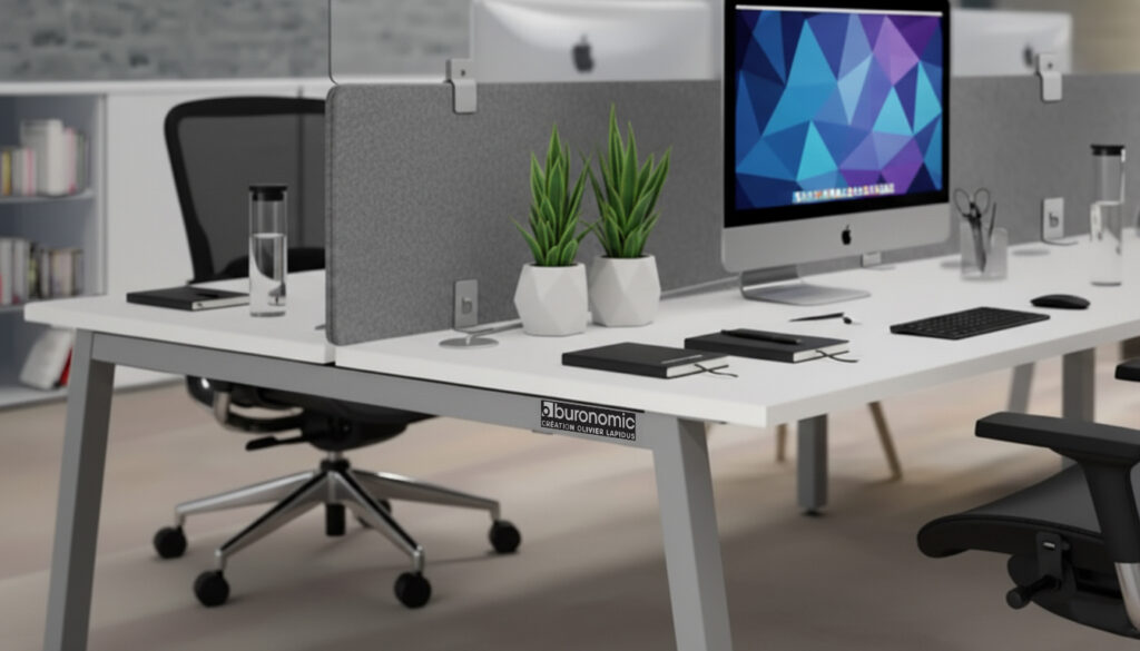 Bureau professionnel avec étiquette en métal