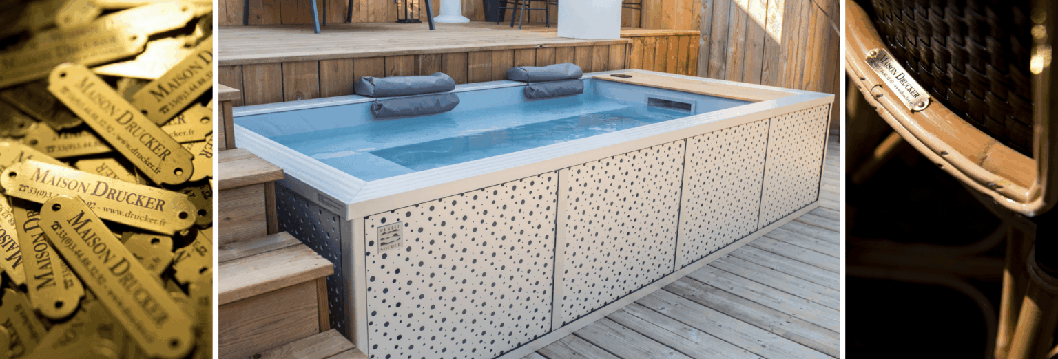 Plaques en laiton pour chaises d'extérieur Drucker, jacuzzi Petite source